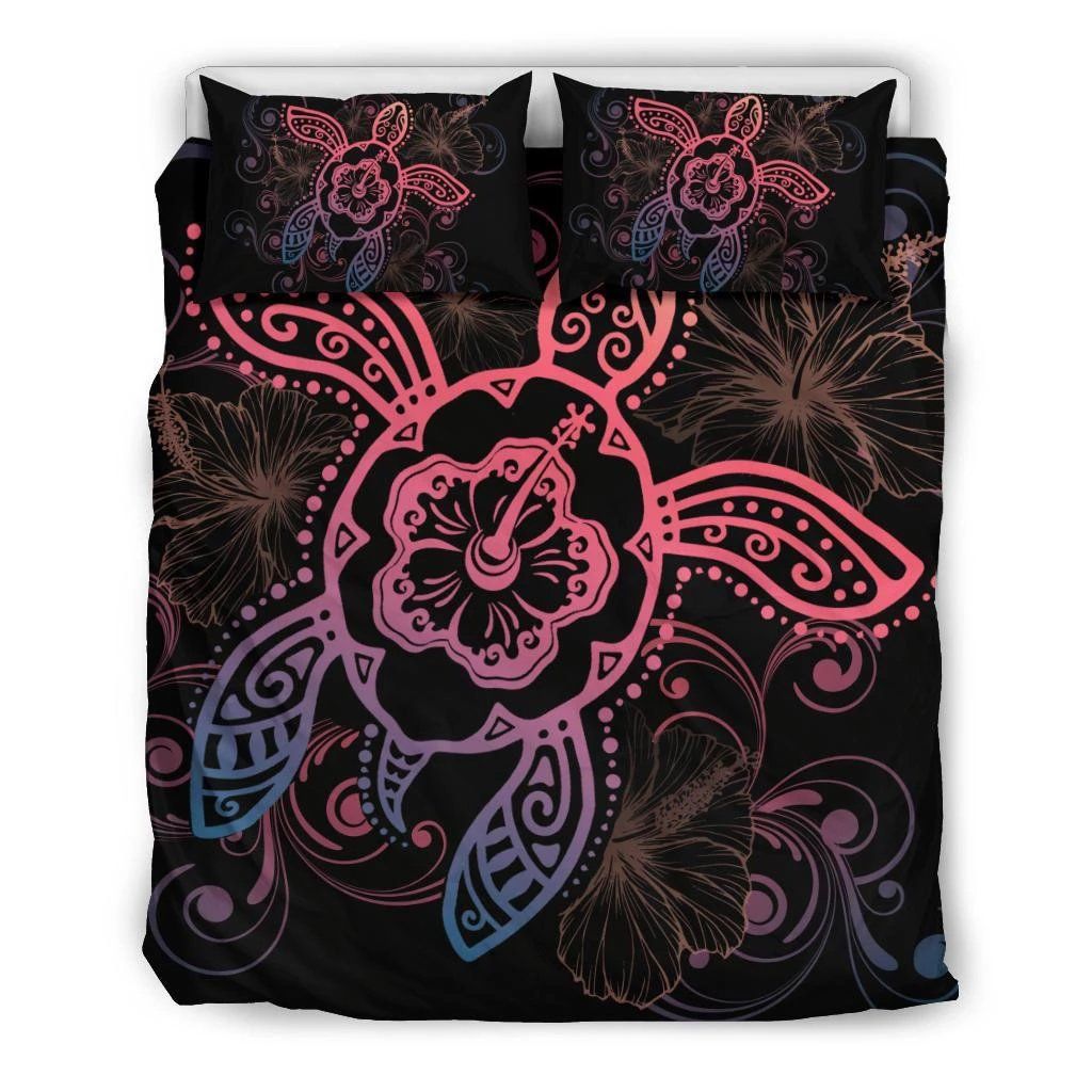 Hawaiian Hibiscus Turtle Wave Polynesian Pink Bedding Set