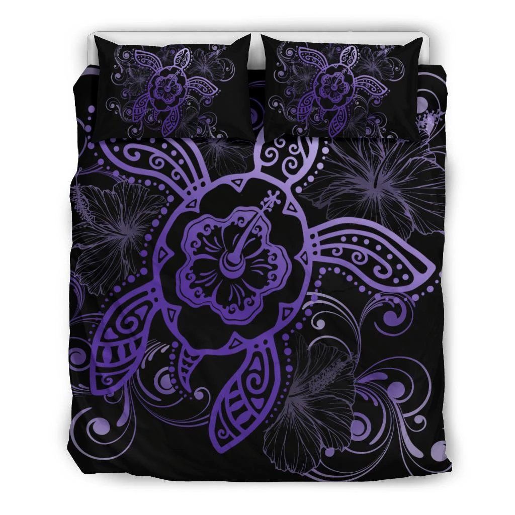Hawaiian Hibiscus Turtle Wave Polynesian Purple Bedding Set