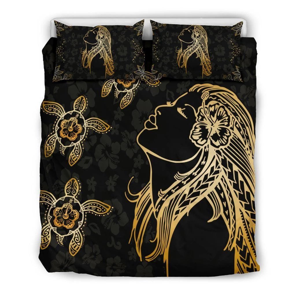 Hawaiian Hula Girl Turtle Hibiscus Polynesian Bedding Set