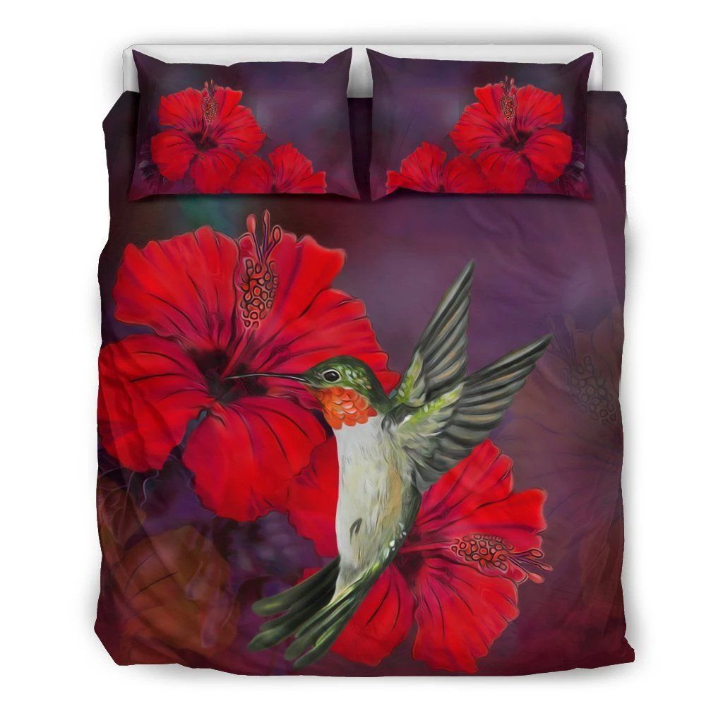 Hawaiian Hummingbird And Hibiscus Polynesian Bedding Set