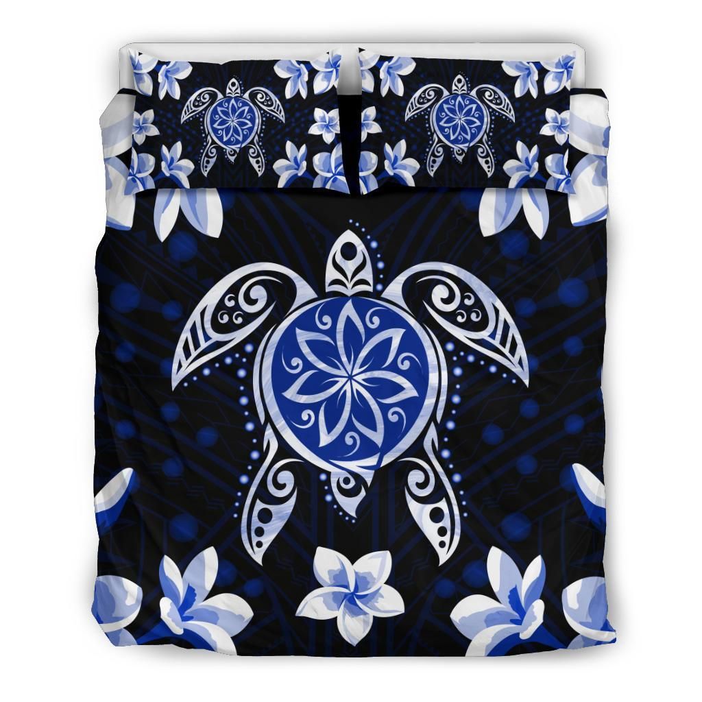Hawaiian Icon Blue Turtle Plumeria Bedding Set