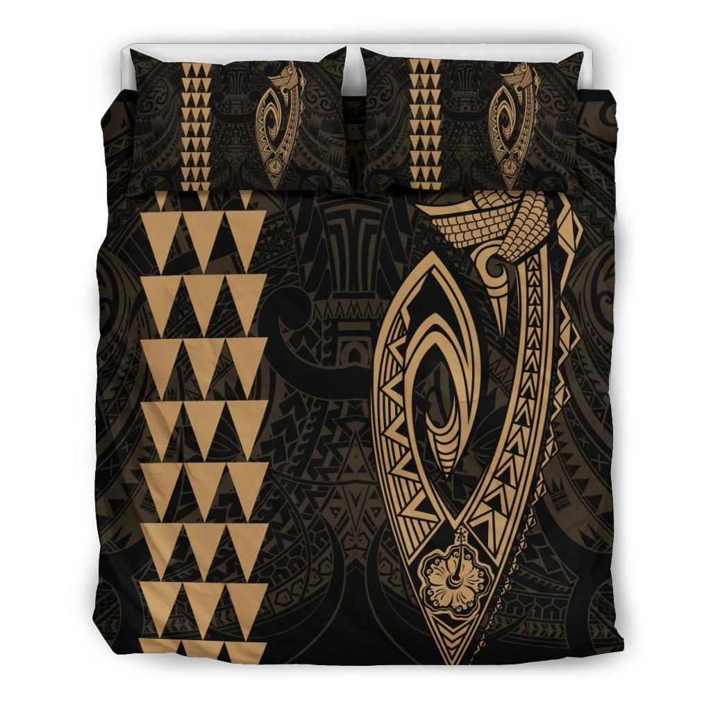 Hawaiian Kakau Fish Hook Polynesian Gold Bedding Set