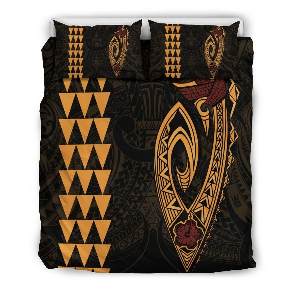 Hawaiian Kakau Fish Hook Polynesian Golden Bedding Set