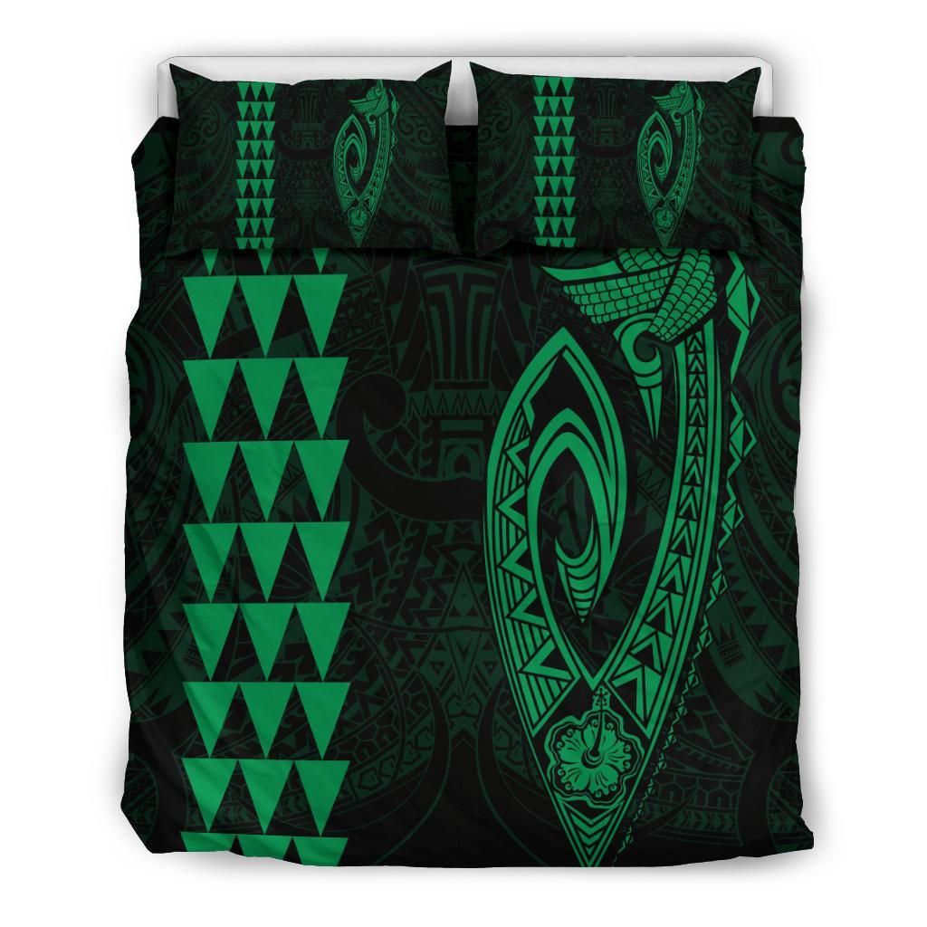 Hawaiian Kakau Fish Hook Polynesian Green Bedding Set