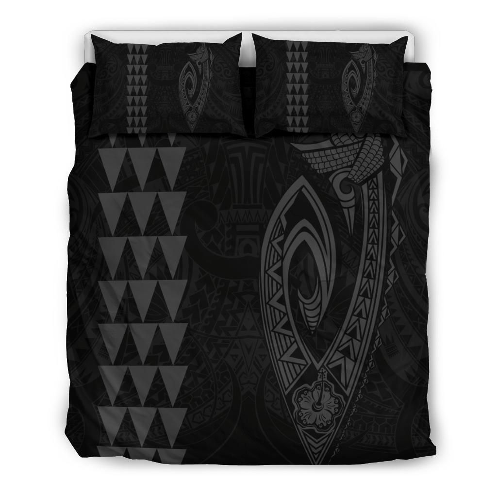 Hawaiian Kakau Fish Hook Polynesian Grey Bedding Set