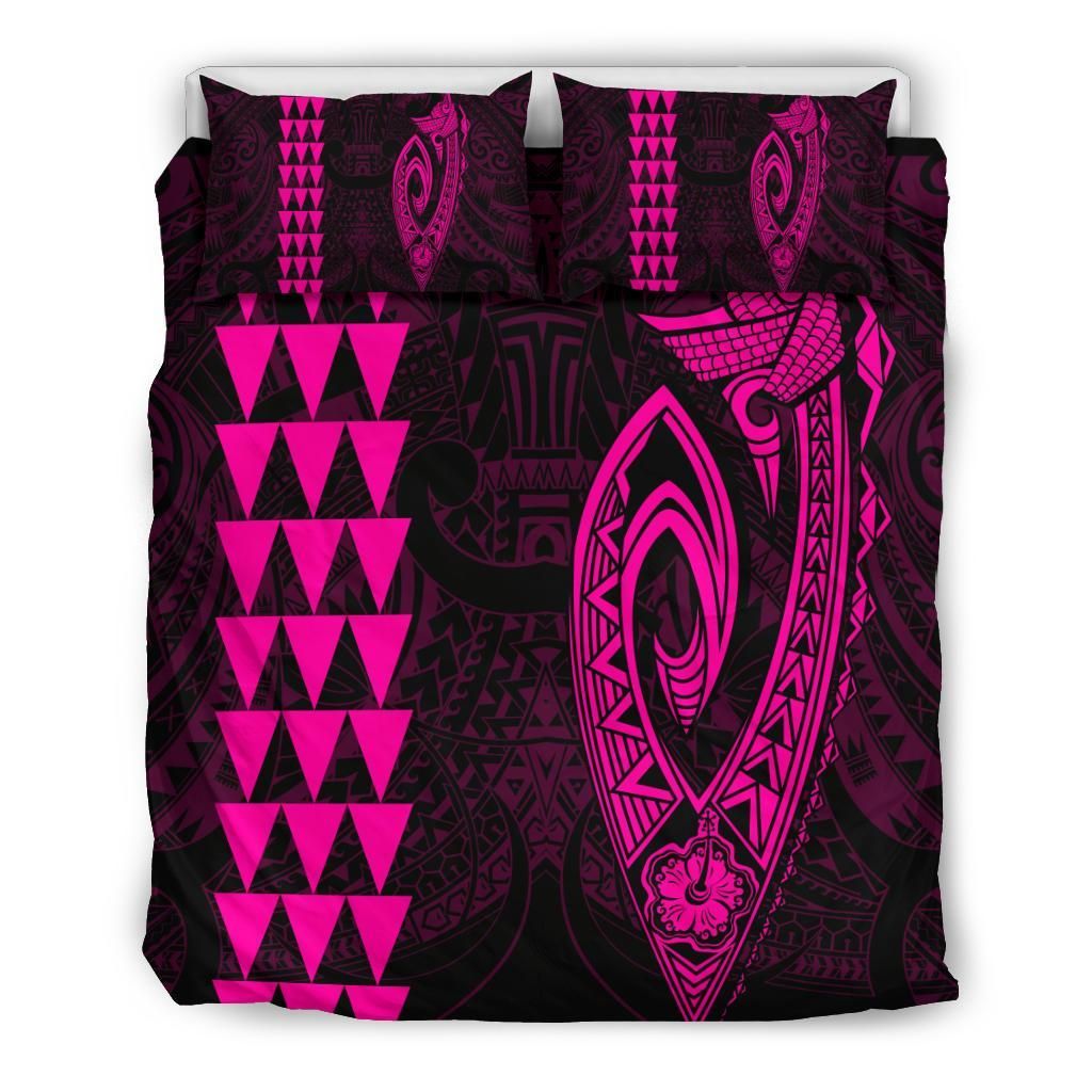 Hawaiian Kakau Fish Hook Polynesian Pink Pattern Bedding Set