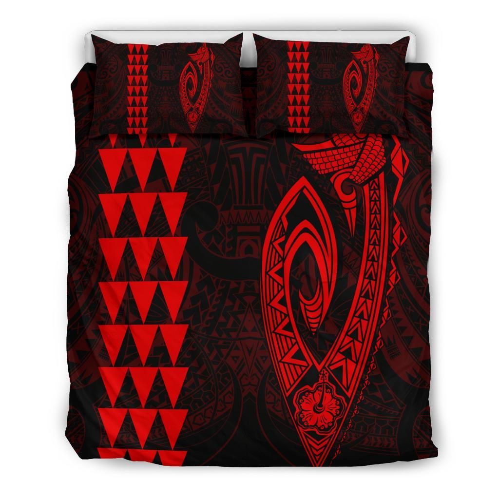 Hawaiian Kakau Fish Hook Polynesian Red Bedding Set