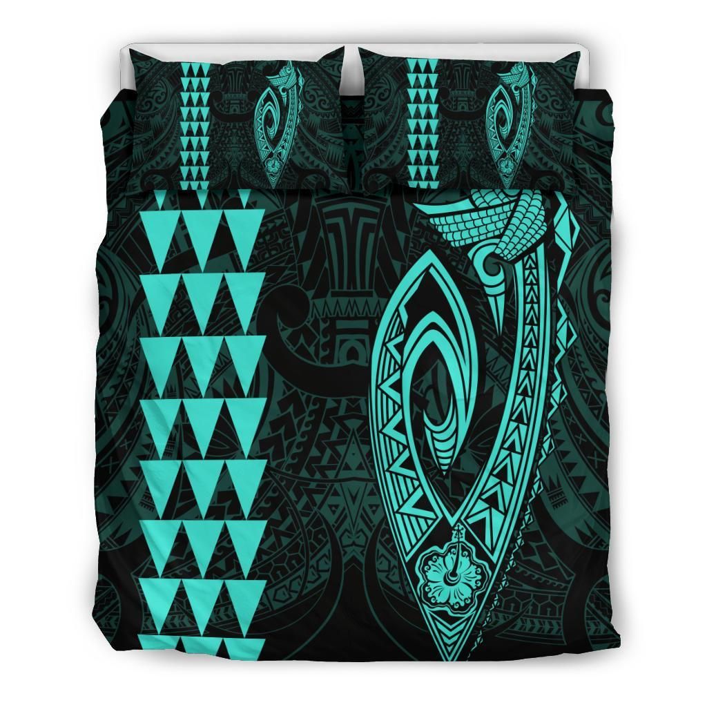 Hawaiian Kakau Fish Hook Polynesian Turquoise Bedding Set
