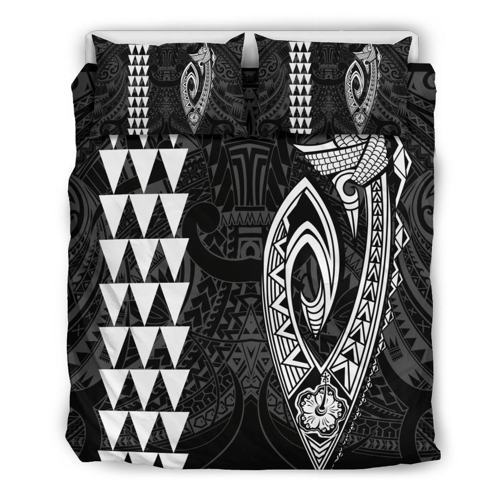 Hawaiian Kakau Fish Hook Polynesian White Bedding Set