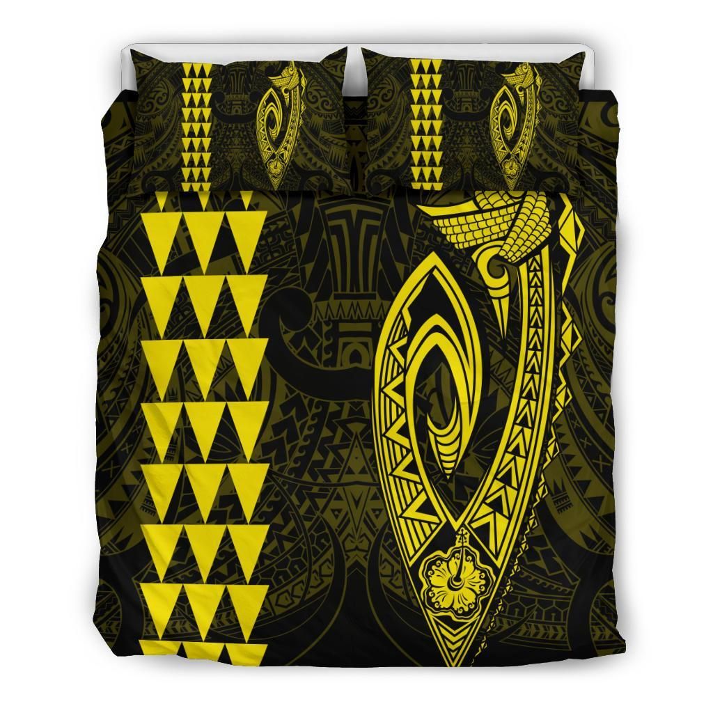 Hawaiian Kakau Fish Hook Polynesian Yellow Bedding Set