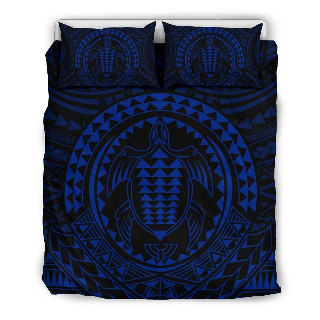 Hawaiian Kakau Honu Arc Blue Polynesian Bedding Set