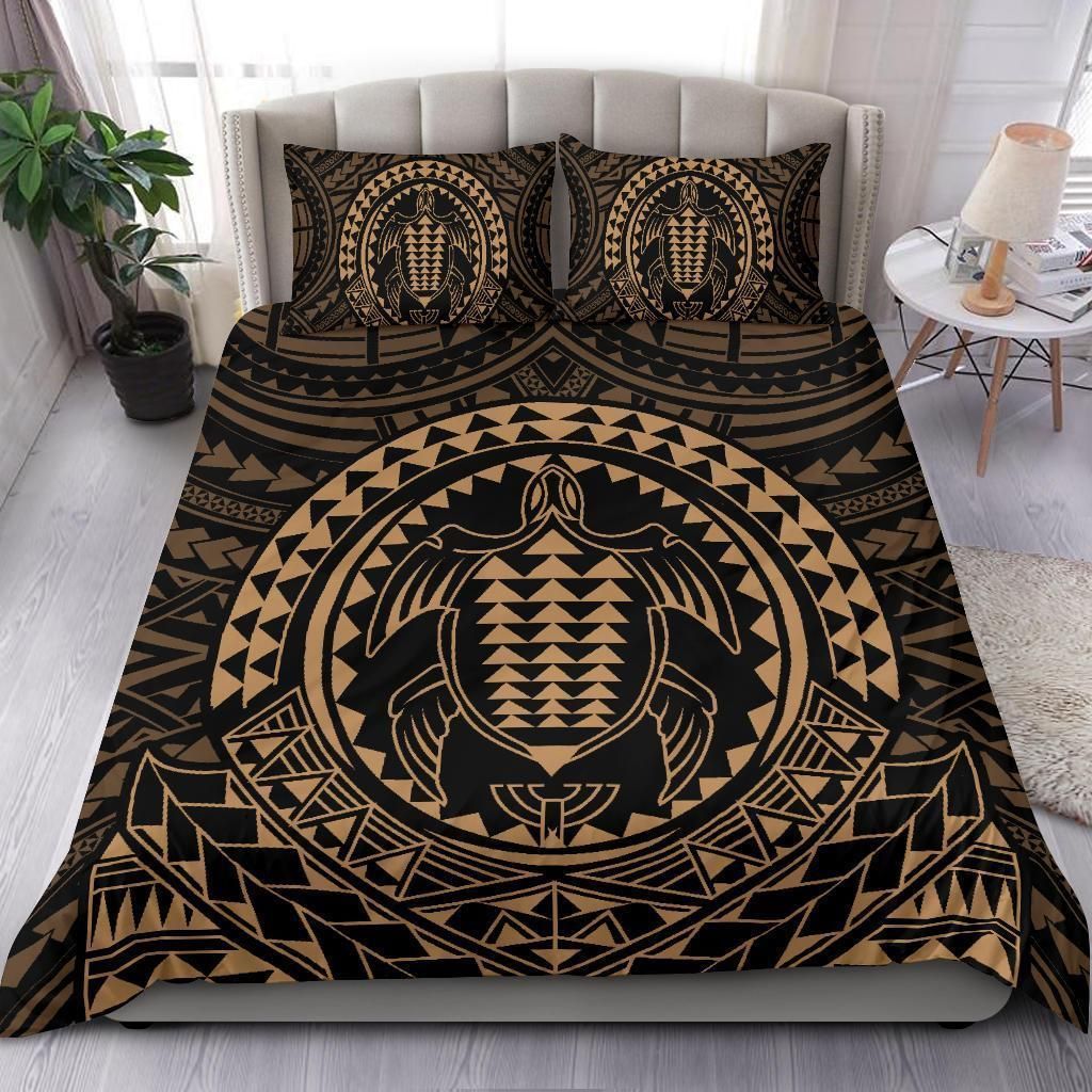 Hawaiian Kakau Honu Arc Gold Polynesian Bedding Set