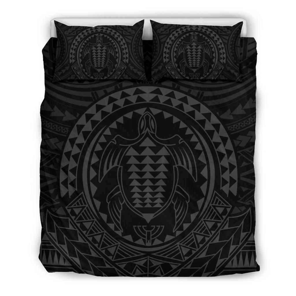 Hawaiian Kakau Honu Arc Gray Polynesian Bedding Set