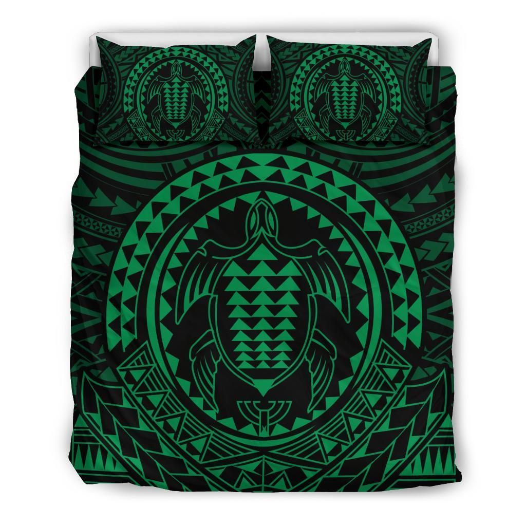 Hawaiian Kakau Honu Arc Green Polynesian Bedding Set