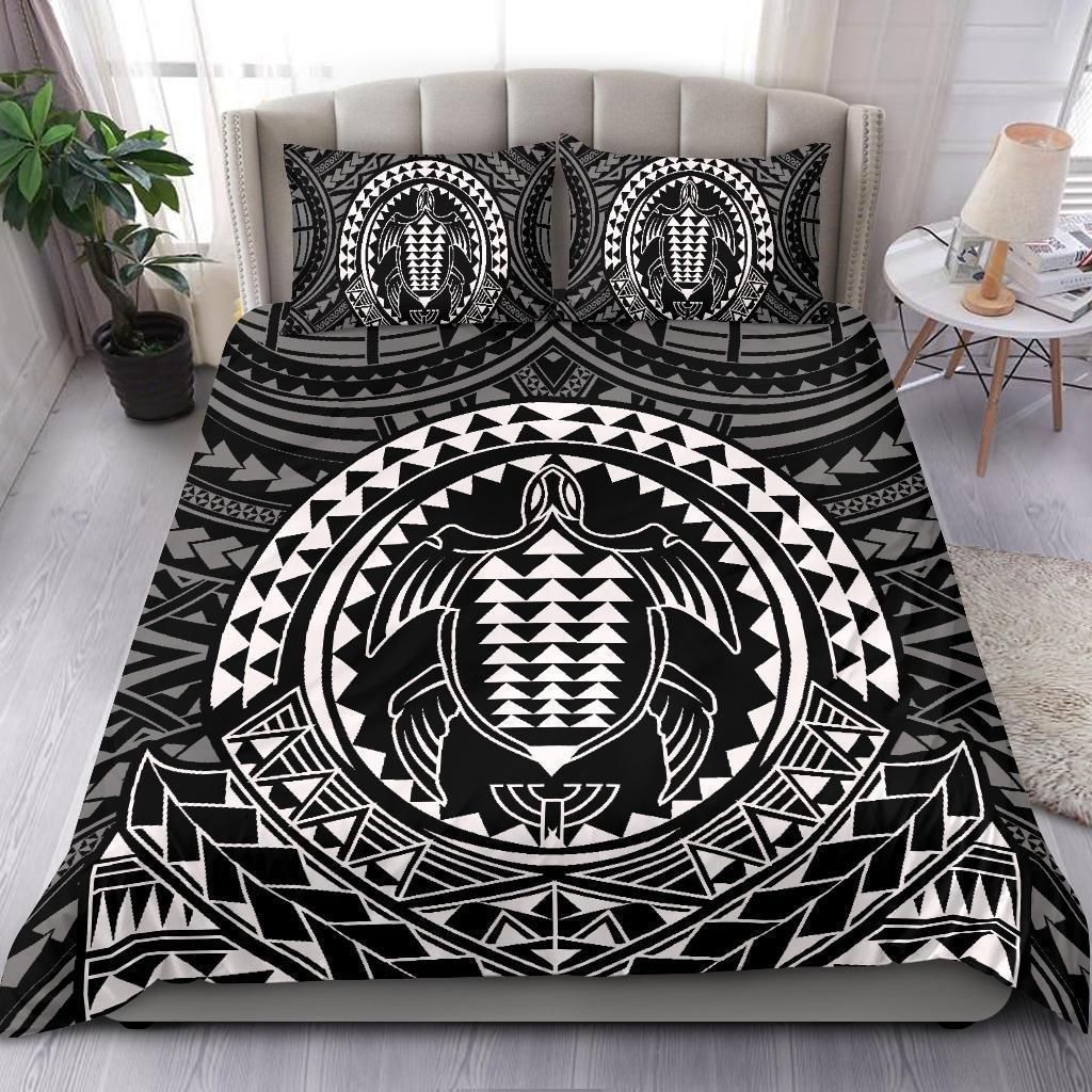 Hawaiian Kakau Honu Arc White Polynesian Bedding Set