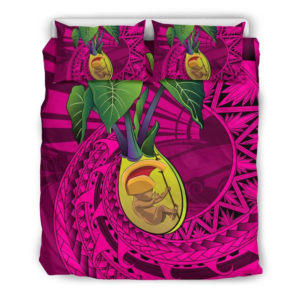 Hawaiian Kalo King Kamehameha Polynesian Pink Bedding Set