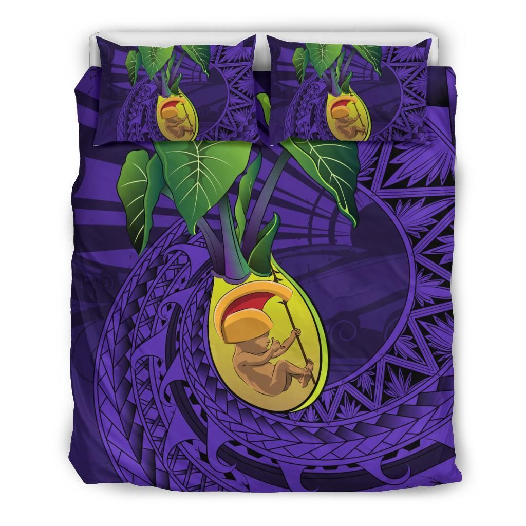 Hawaiian Kalo King Kamehameha Polynesian Purple Bedding Set