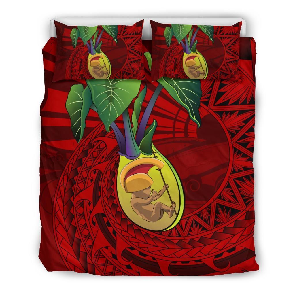 Hawaiian Kalo King Kamehameha Polynesian Red Bedding Set