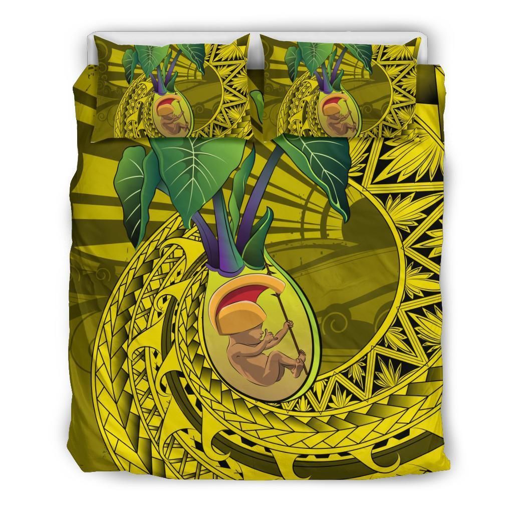 Hawaiian Kalo King Kamehameha Polynesian Yellow Bedding Set