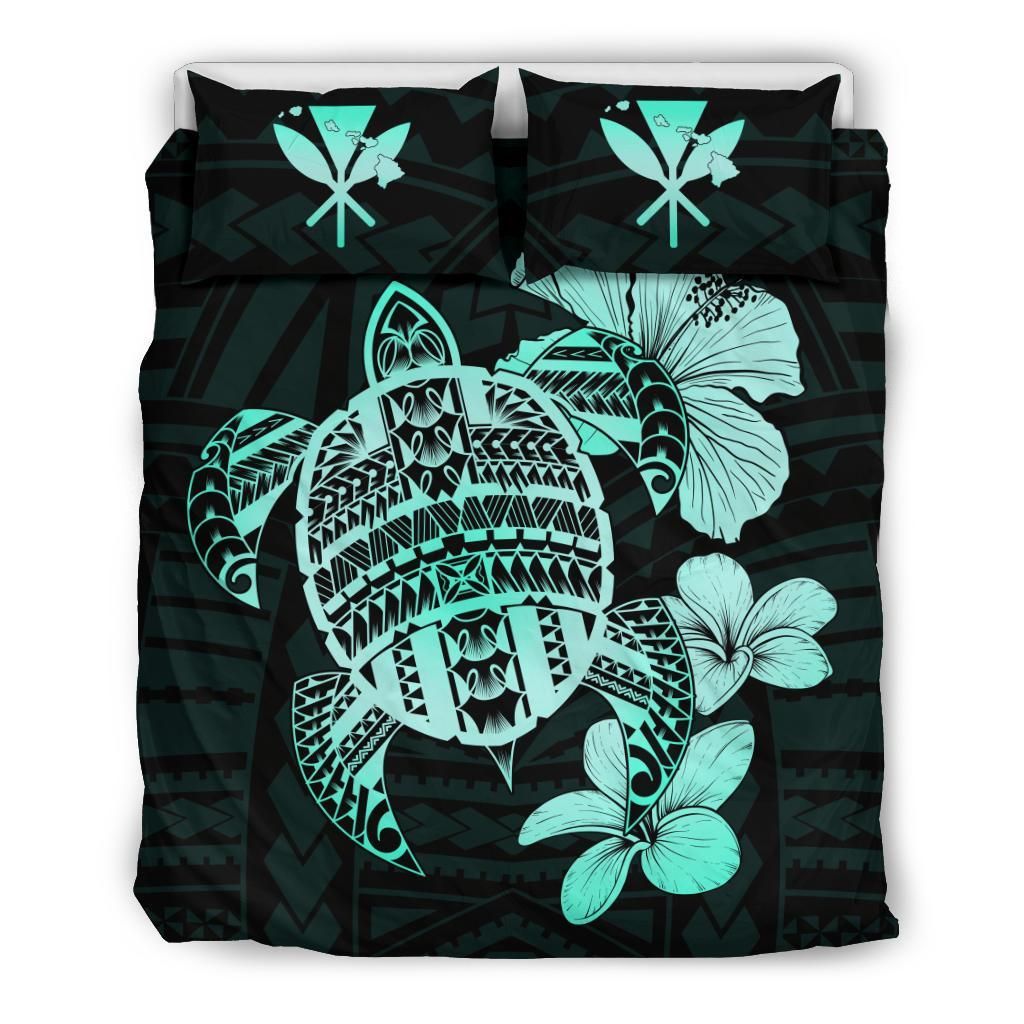 Hawaiian Kanaka Hibiscus Plumeria Mix Polynesian Turtle Bedding Set