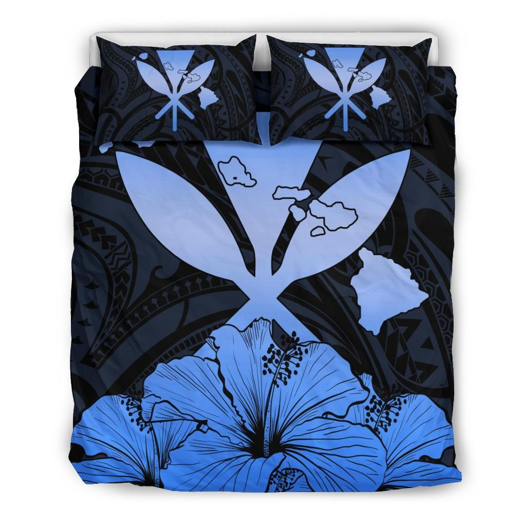 Hawaiian Kanaka Hibiscus Polynesian Love Blue Bedding Set
