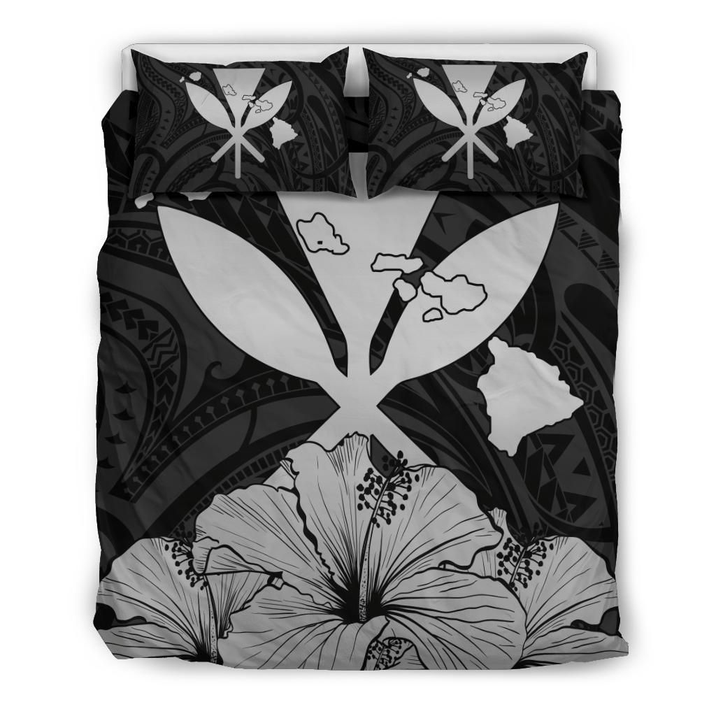 Hawaiian Kanaka Hibiscus Polynesian Love Gray Bedding Set