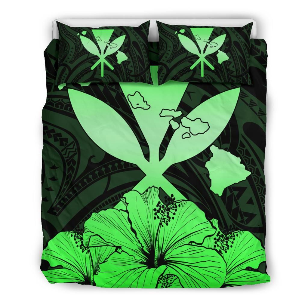 Hawaiian Kanaka Hibiscus Polynesian Love Green Bedding Set