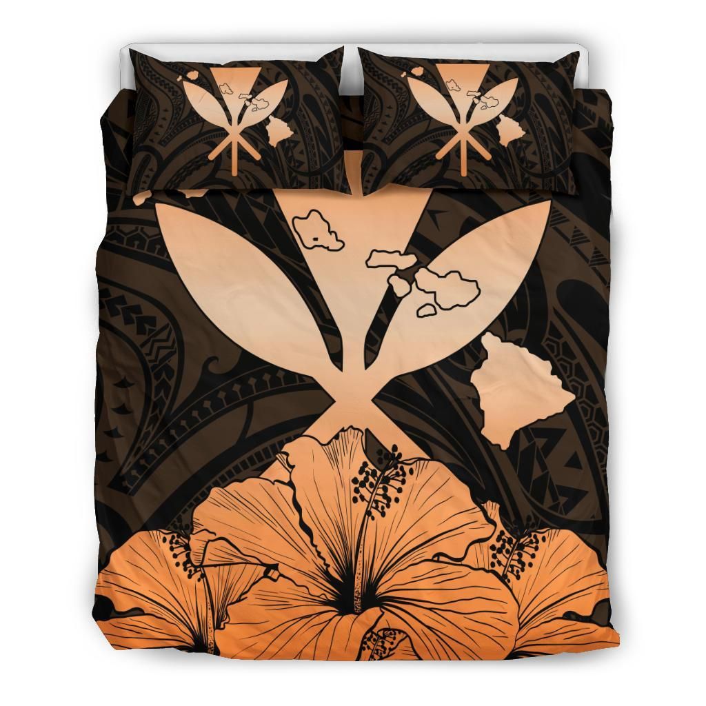 Hawaiian Kanaka Hibiscus Polynesian Love Orange Bedding Set