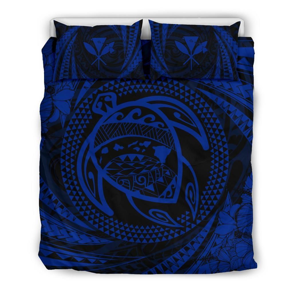 Hawaiian Kanaka Honu Hibiscus Tornado Blue Bedding Set