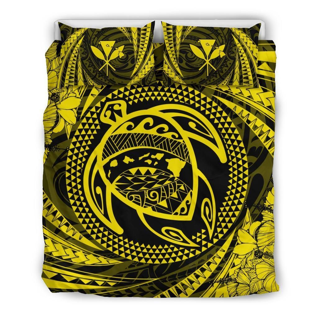 Hawaiian Kanaka Honu Hibiscus Tornado Yellow Bedding Set