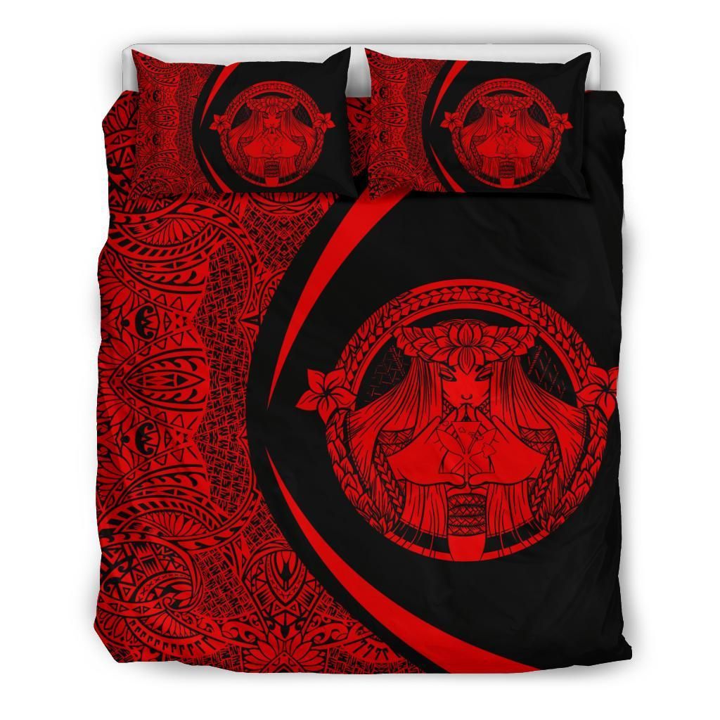 Hawaiian Madame Pele Kanaka Plumeria Polynesian Circle Style Red Bedding Set