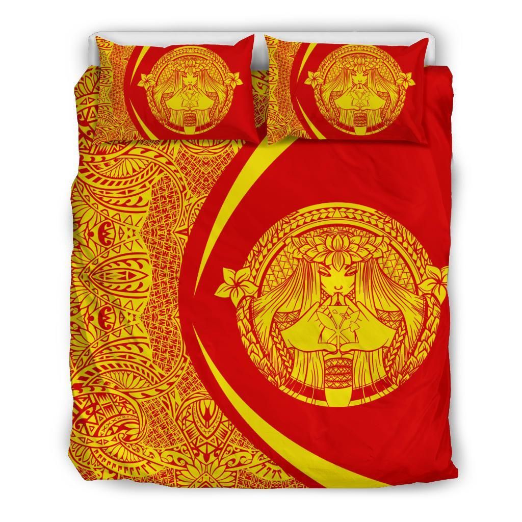 Hawaiian Madame Pele Kanaka Plumeria Polynesian Red Circle Bedding Set