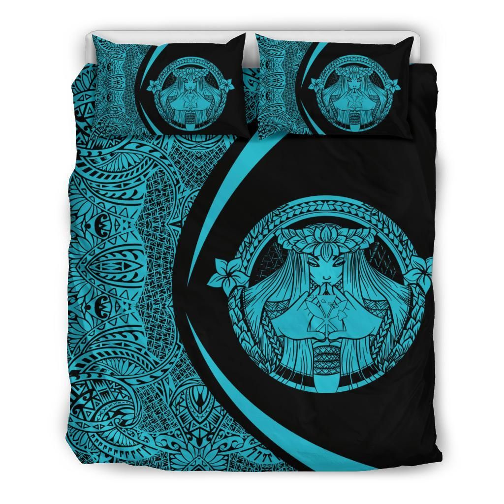 Hawaiian Madame Pele Kanaka Plumeria Polynesian Style Blue Bedding Set