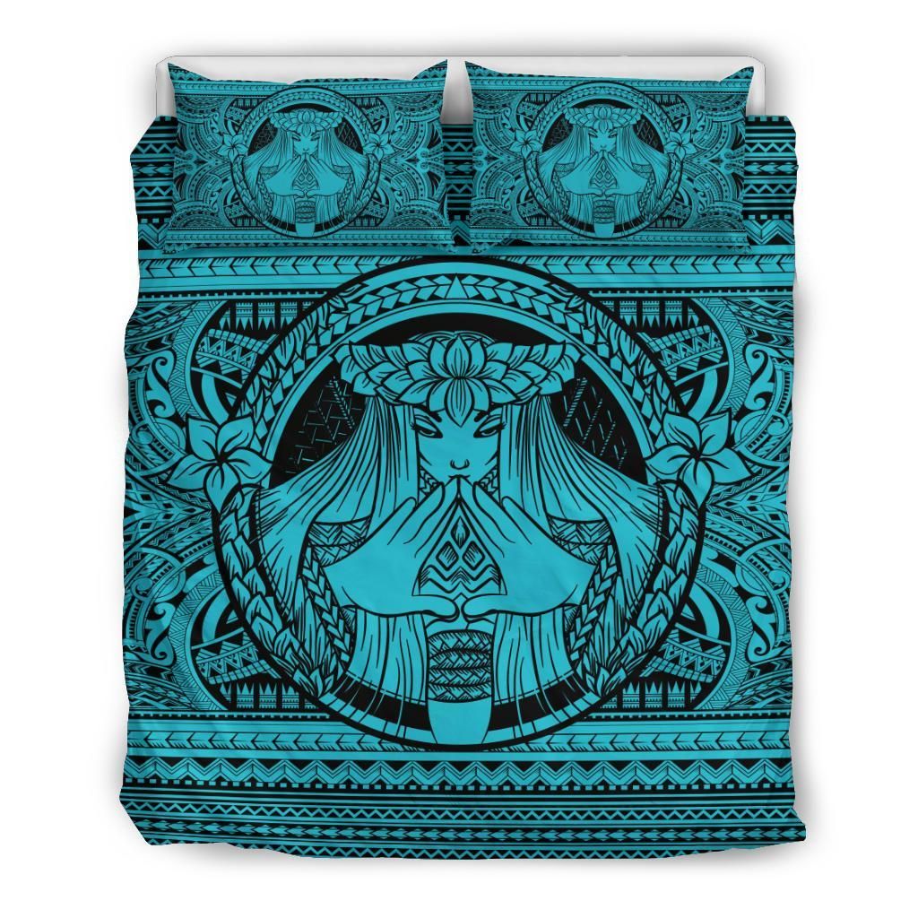 Hawaiian Madame Pele Plumeria Polynesian Blue Bedding Set