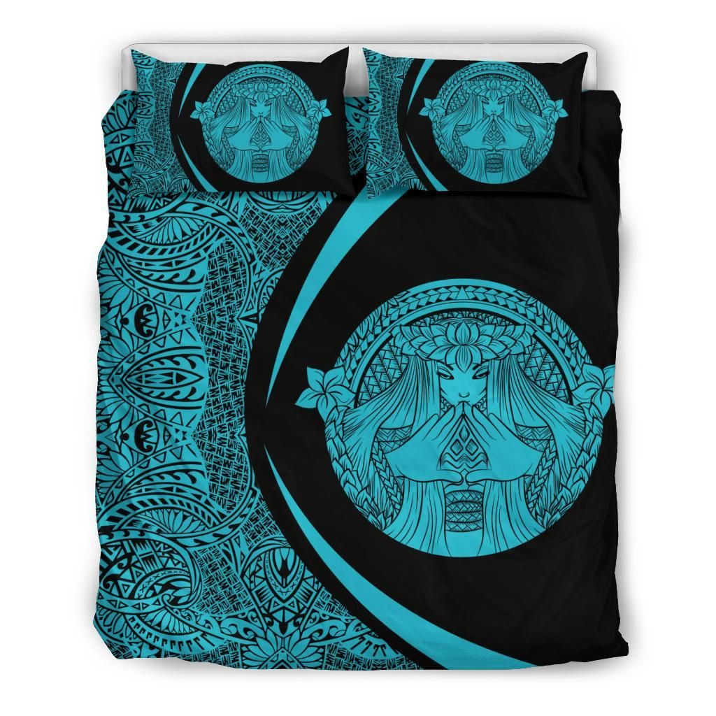 Hawaiian Madame Pele Plumeria Polynesian Circle Style Blue Bedding Set