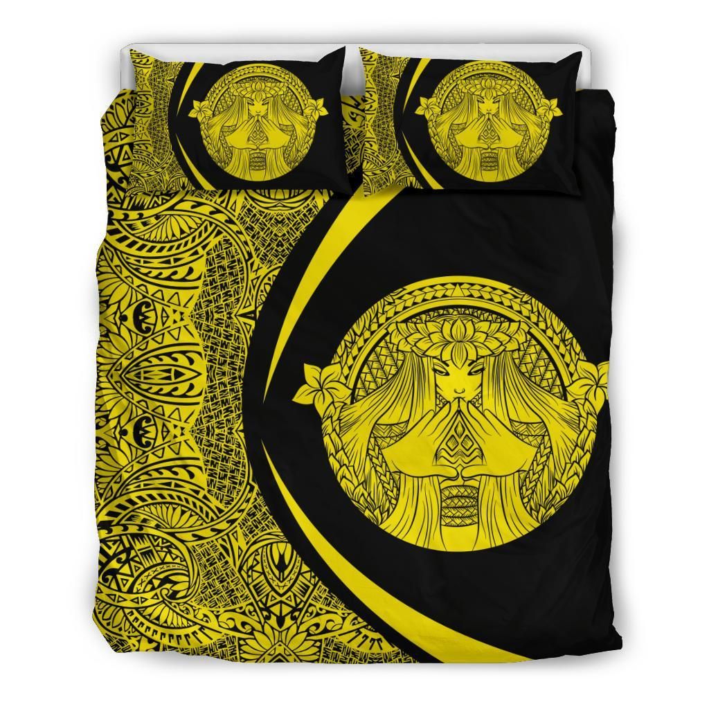 Hawaiian Madame Pele Plumeria Polynesian Circle Style Yellow Bedding Set