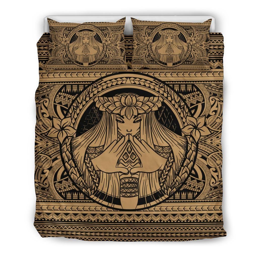 Hawaiian Madame Pele Plumeria Polynesian Gold Bedding Set