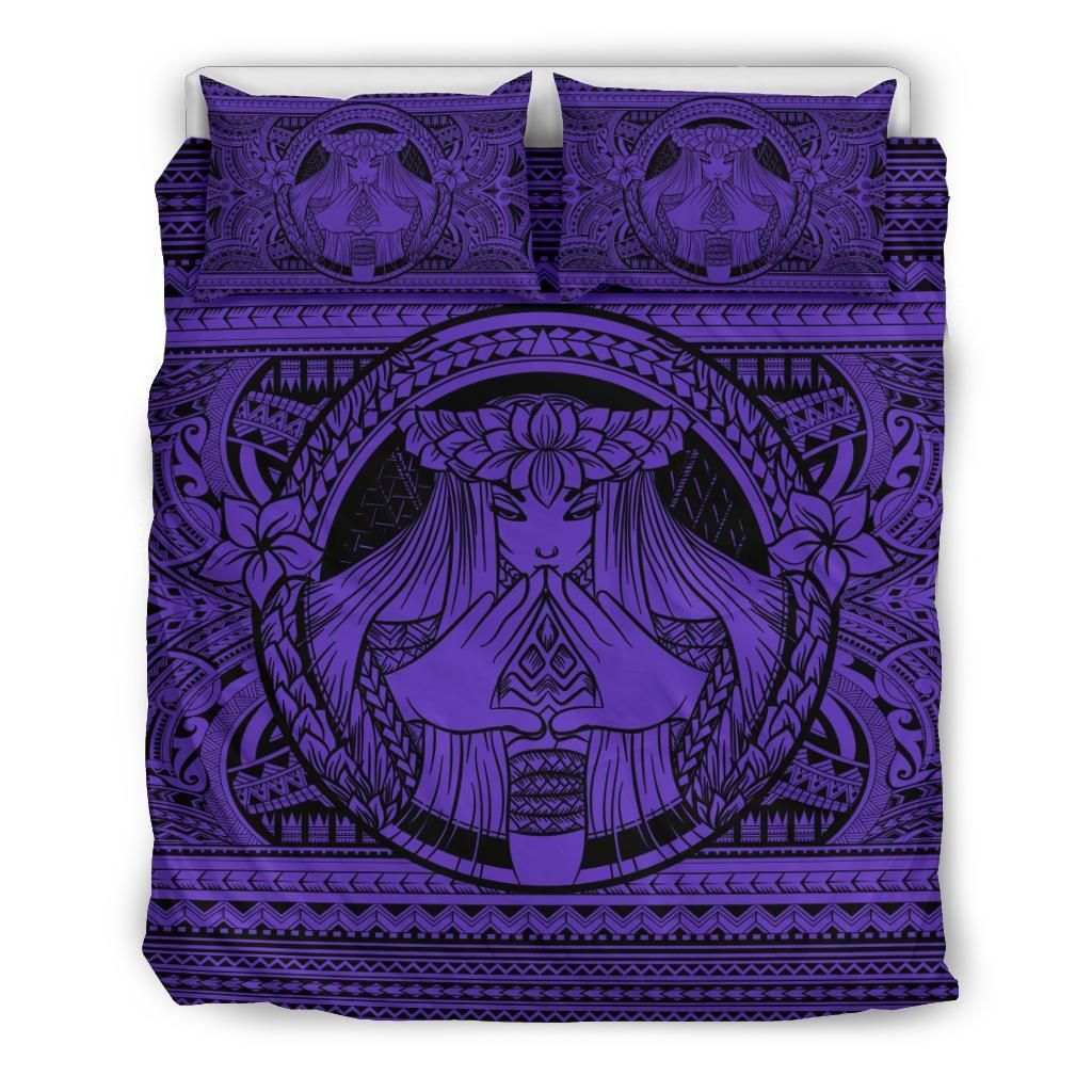 Hawaiian Madame Pele Plumeria Polynesian Purple Bedding Set