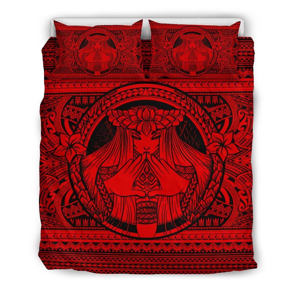 Hawaiian Madame Pele Plumeria Polynesian Red Bedding Set