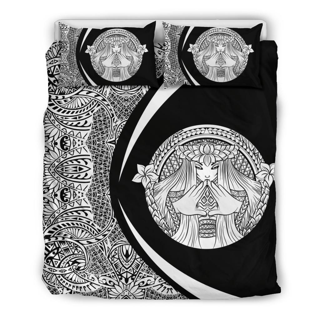 Hawaiian Madame Pele Plumeria Polynesian Style White Bedding Set