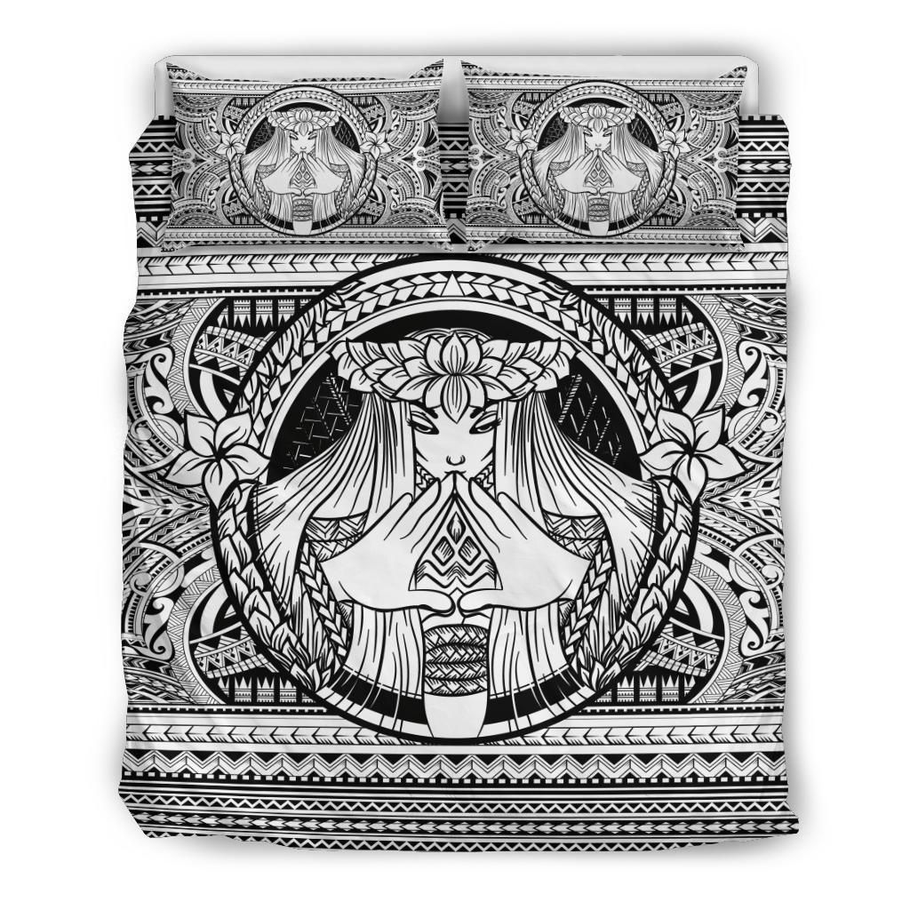 Hawaiian Madame Pele Plumeria Polynesian White Bedding Set