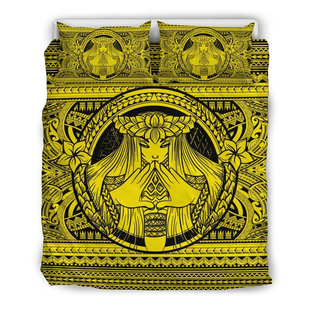 Hawaiian Madame Pele Plumeria Polynesian Yellow Bedding Set