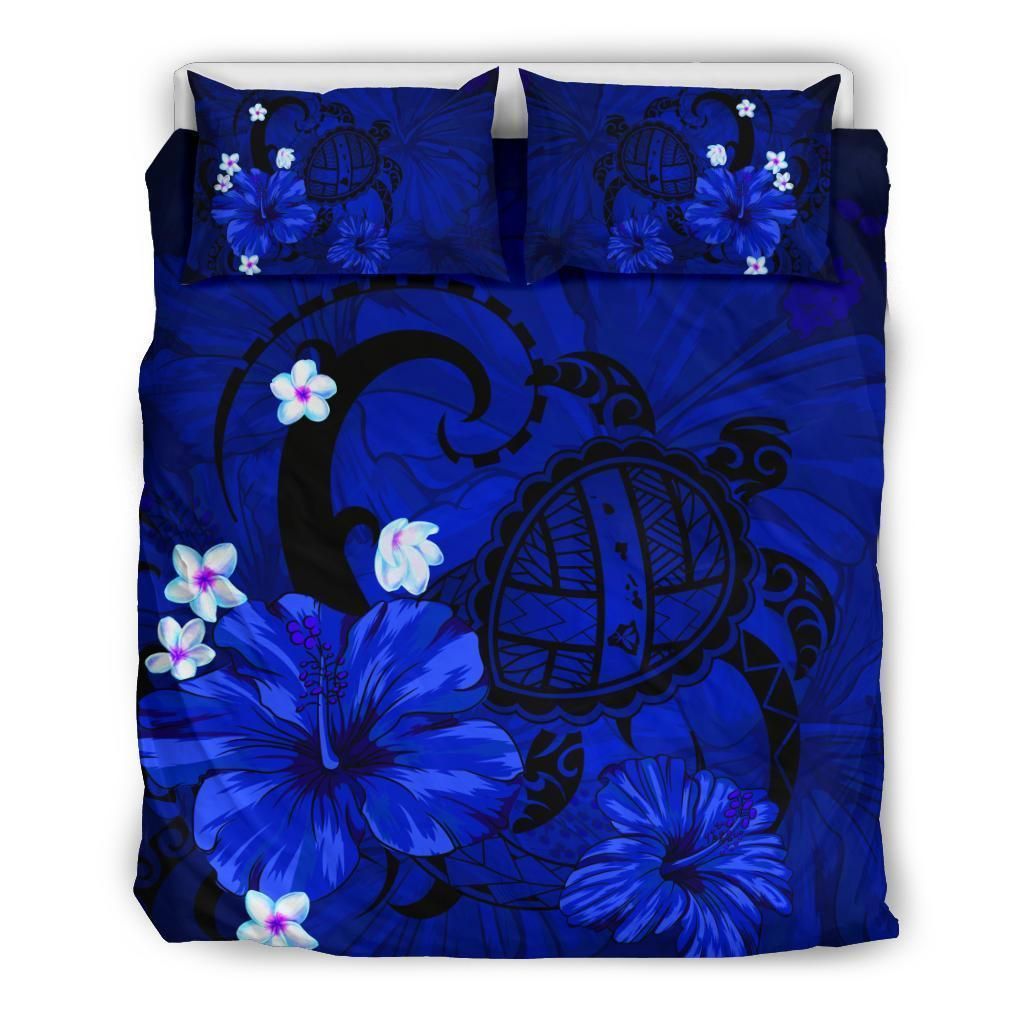Hawaiian Map Big Turtle Hibiscus Plumeria Tribal Polynesian Bedding Set