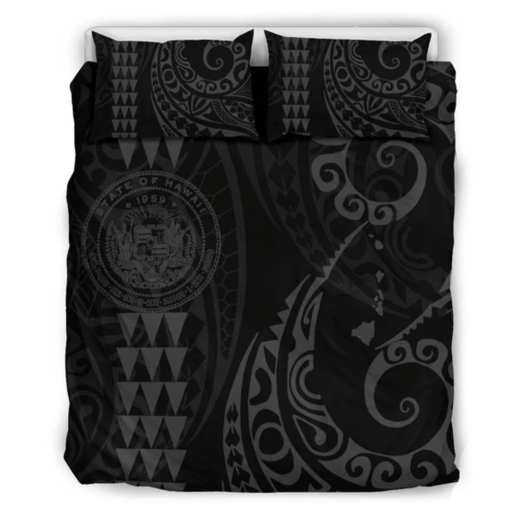 Hawaiian Map Coat Of Arms Flag Polynesian Grey Bedding Set