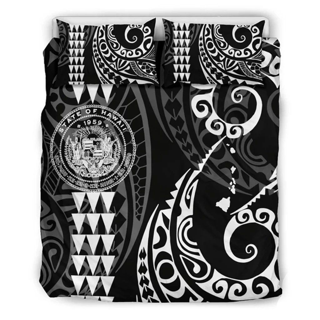 Hawaiian Map Coat Of Arms Flag Polynesian White Bedding Set