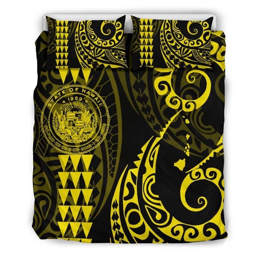 Hawaiian Map Coat Of Arms Flag Yellow Bedding Set