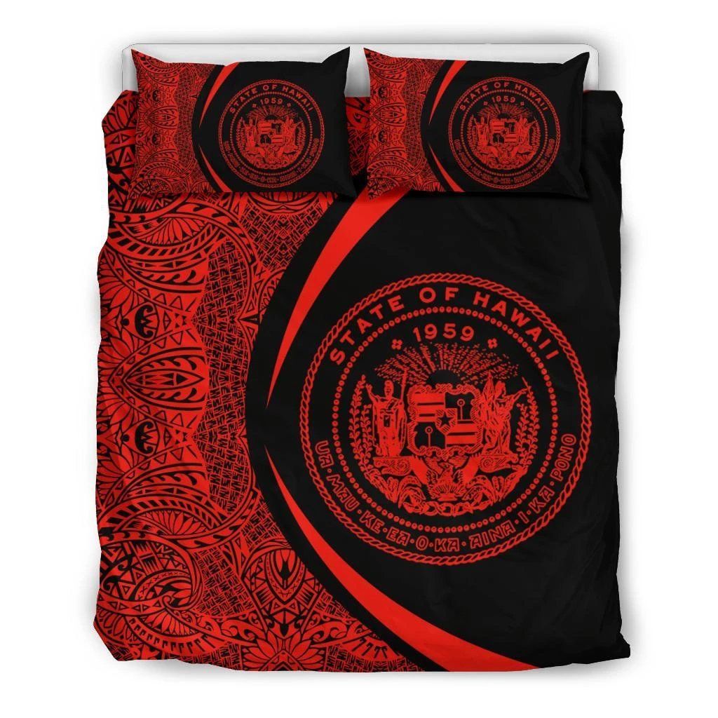 Hawaiian Map Coat Of Arms Polynesian Circle Style Red Bedding Set