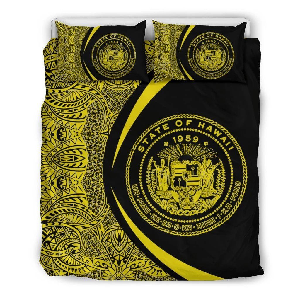 Hawaiian Map Coat Of Arms Polynesian Circle Style Yellow Bedding Set