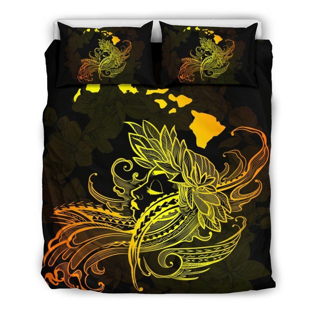 Hawaiian Map Halu Girl Hibiscus Map Bedding Set