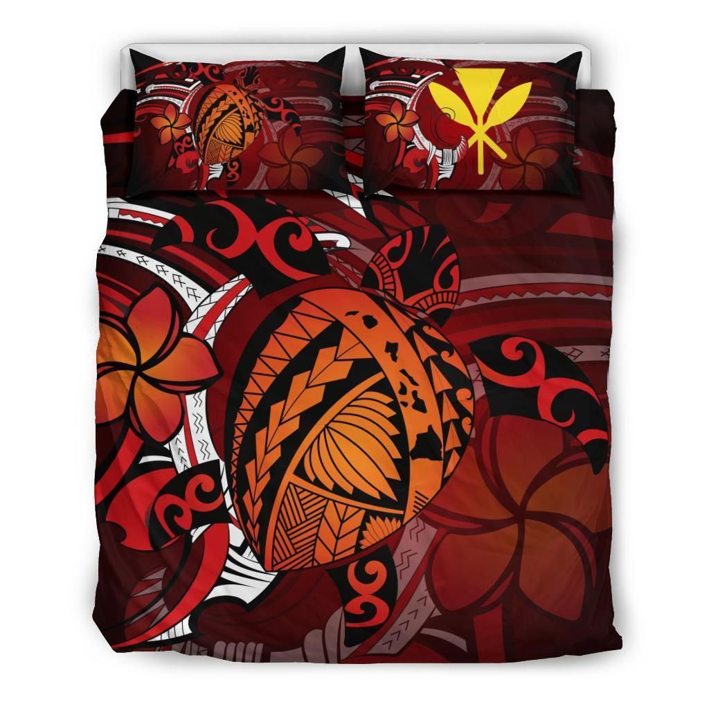 Hawaiian Map Harold Turtle Plumeria Polynesian Bedding Set